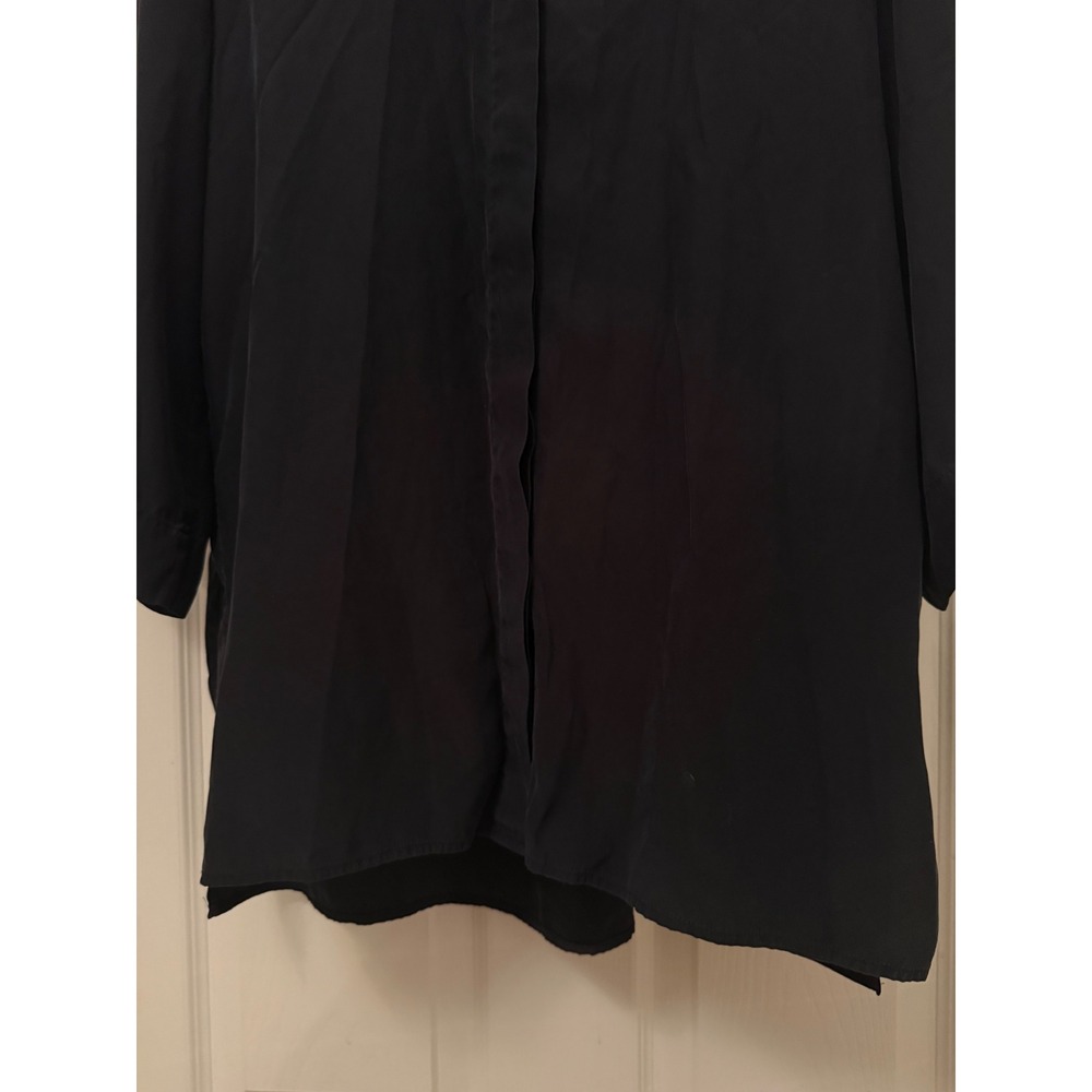 Lafayette 148 New York Blouse Women L Black 100% Silk 3/4 Sleeve Hidden Button - Picture 6 of 12